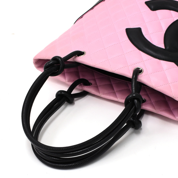 Chanel Cambon Line Medium Tote Handbag Calfskin Leather Coco Mark Pink Black - Picture 7 of 8